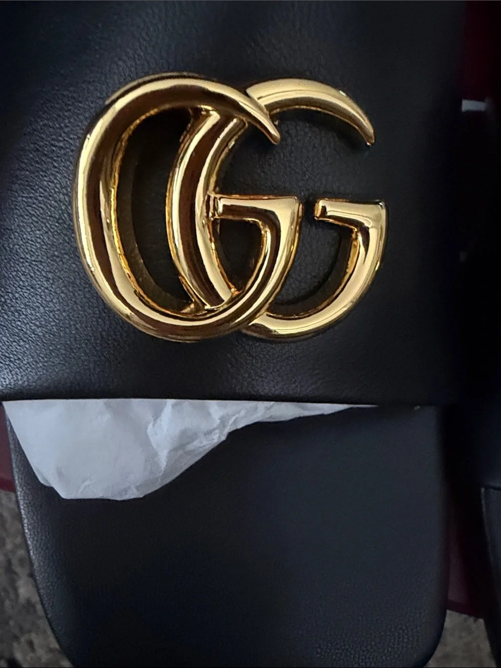 Gucci Black Leather Slides with Gold Double G Hardware NIB**Read Description**